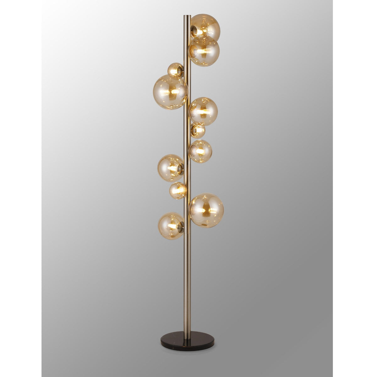 Shute 11lt Floor Lamp Satin Nickel & Amber Plated Glass