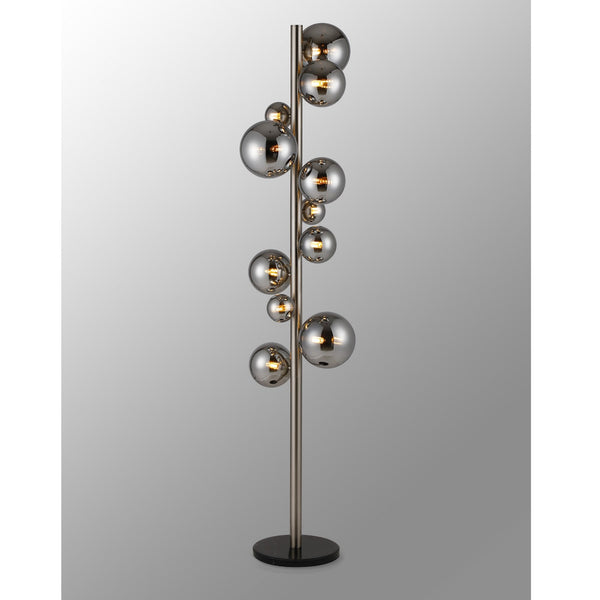 Shute 11lt Floor Lamp in Satin Nickel & Chrome Plated Glass