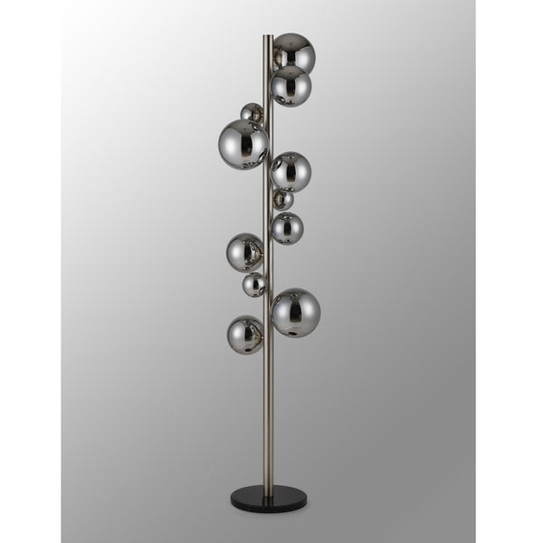 Shute 11lt Floor Lamp in Satin Nickel & Chrome Plated Glass