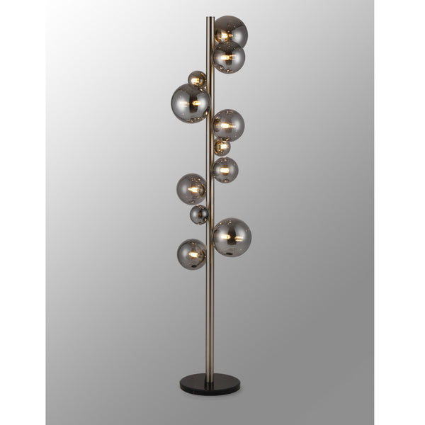 Shute 11lt Floor Lamp in Satin Nickel & Smoked Plated Glass