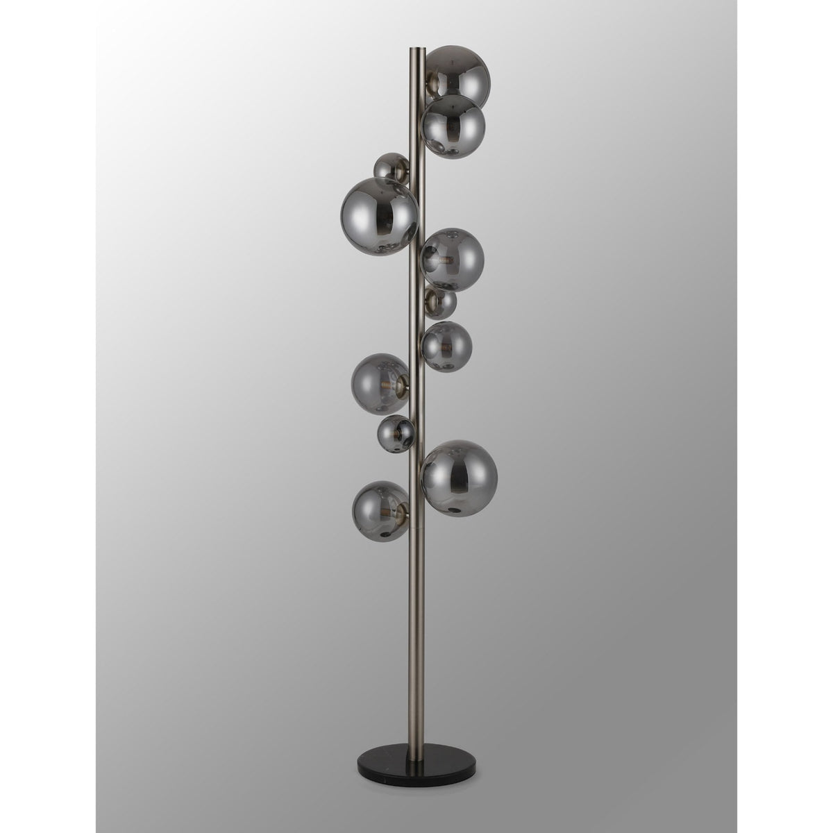 Shute 11lt Floor Lamp in Satin Nickel & Smoked Plated Glass