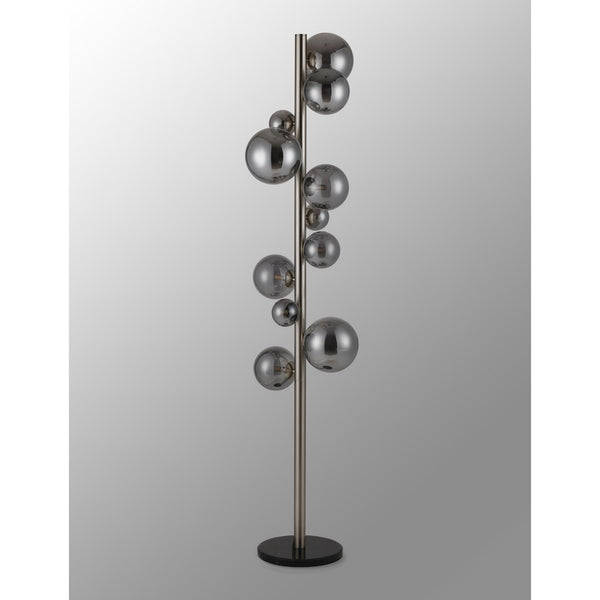 Shute 11lt Floor Lamp in Satin Nickel & Smoked Plated Glass