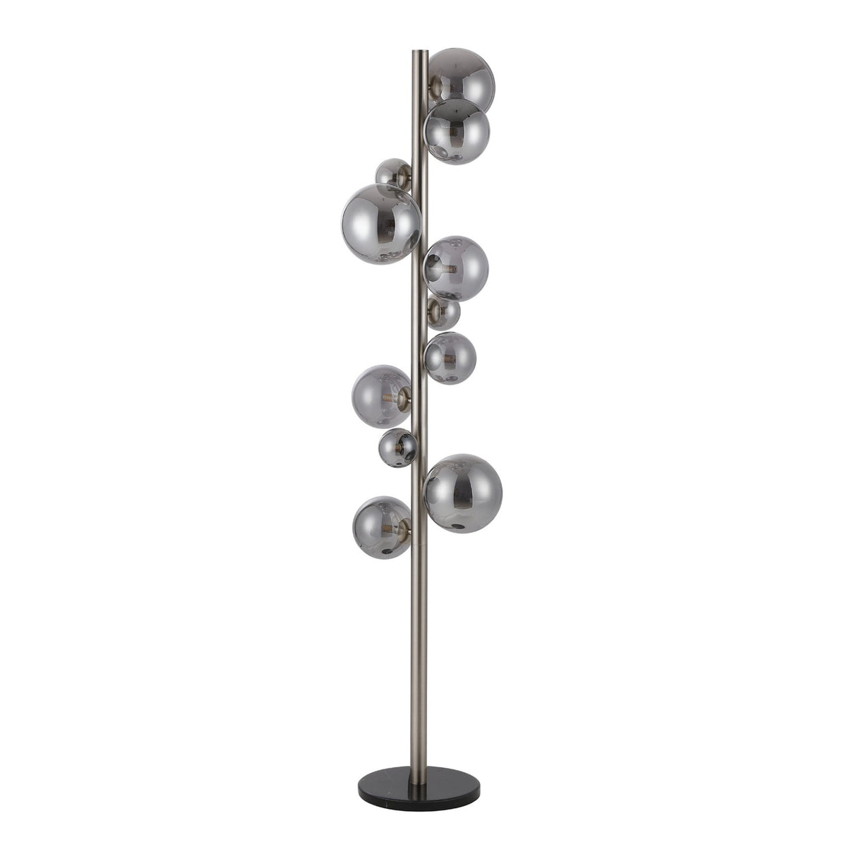 Shute 11lt Floor Lamp in Satin Nickel & Smoked Plated Glass