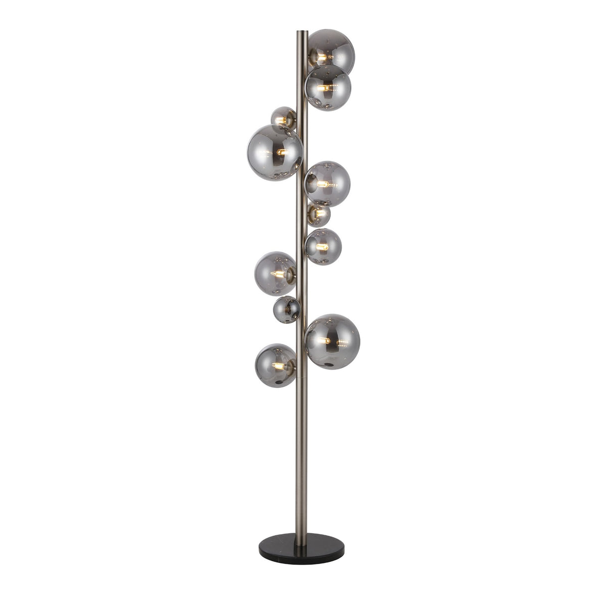 Shute 11lt Floor Lamp in Satin Nickel & Smoked Plated Glass