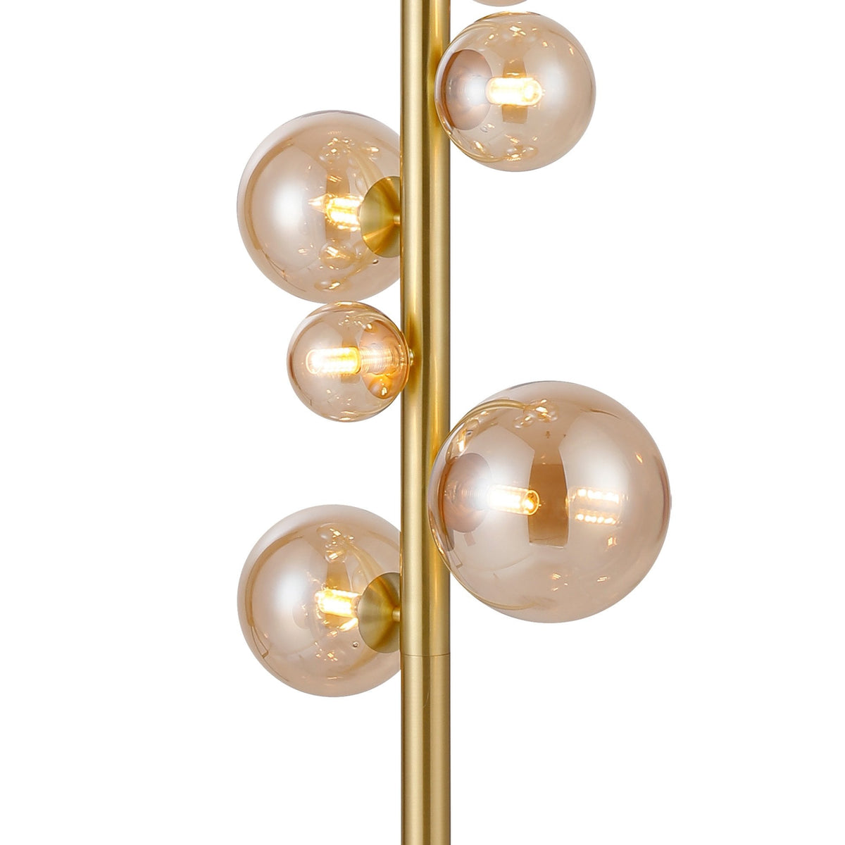 Shute 11lt Floor Lamp in Satin Gold & Amber Plated Glass