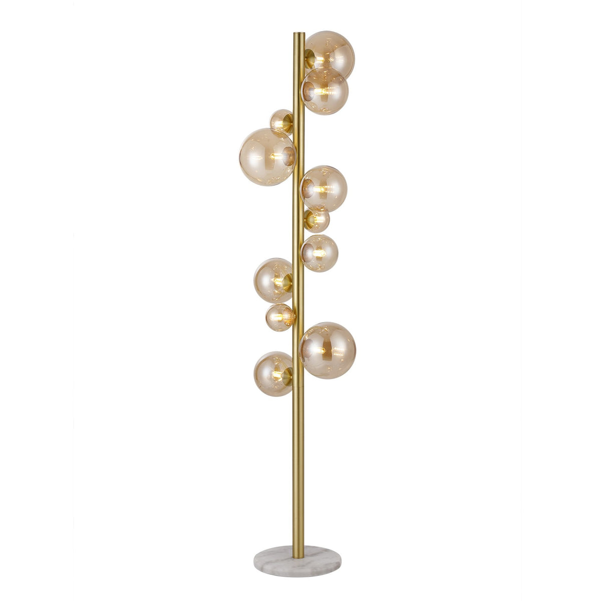 Shute 11lt Floor Lamp in Satin Gold & Amber Plated Glass