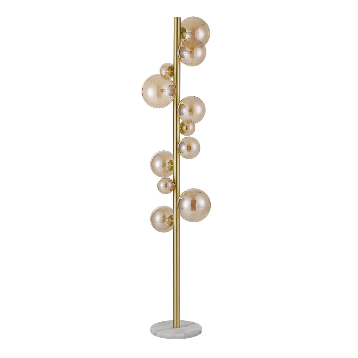 Shute 11lt Floor Lamp in Satin Gold & Amber Plated Glass