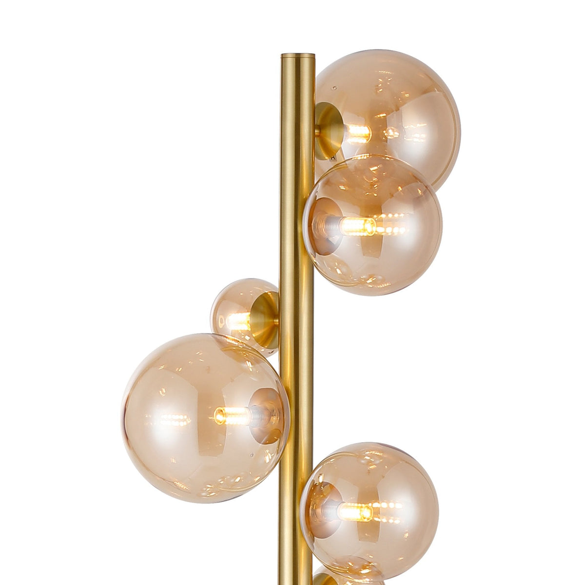 Shute 11lt Floor Lamp in Satin Gold & Amber Plated Glass