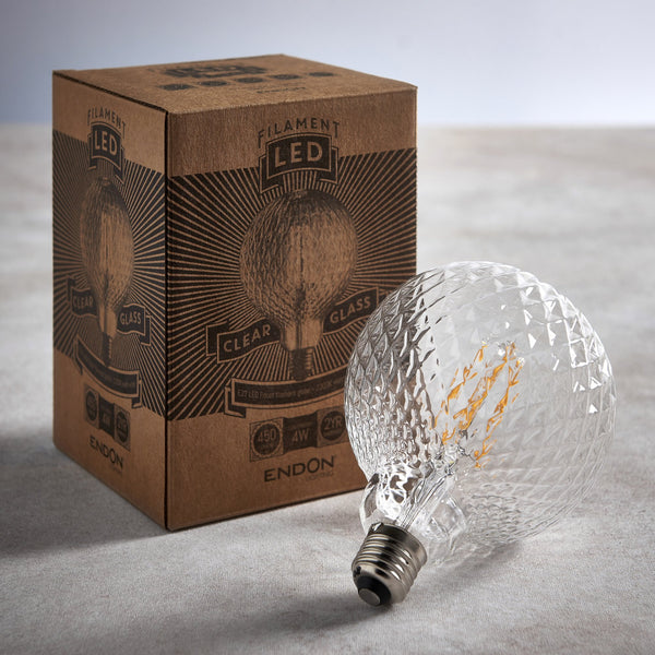 E27 Faceted Extra Warm White LED Globe 4W 2200K 450lm