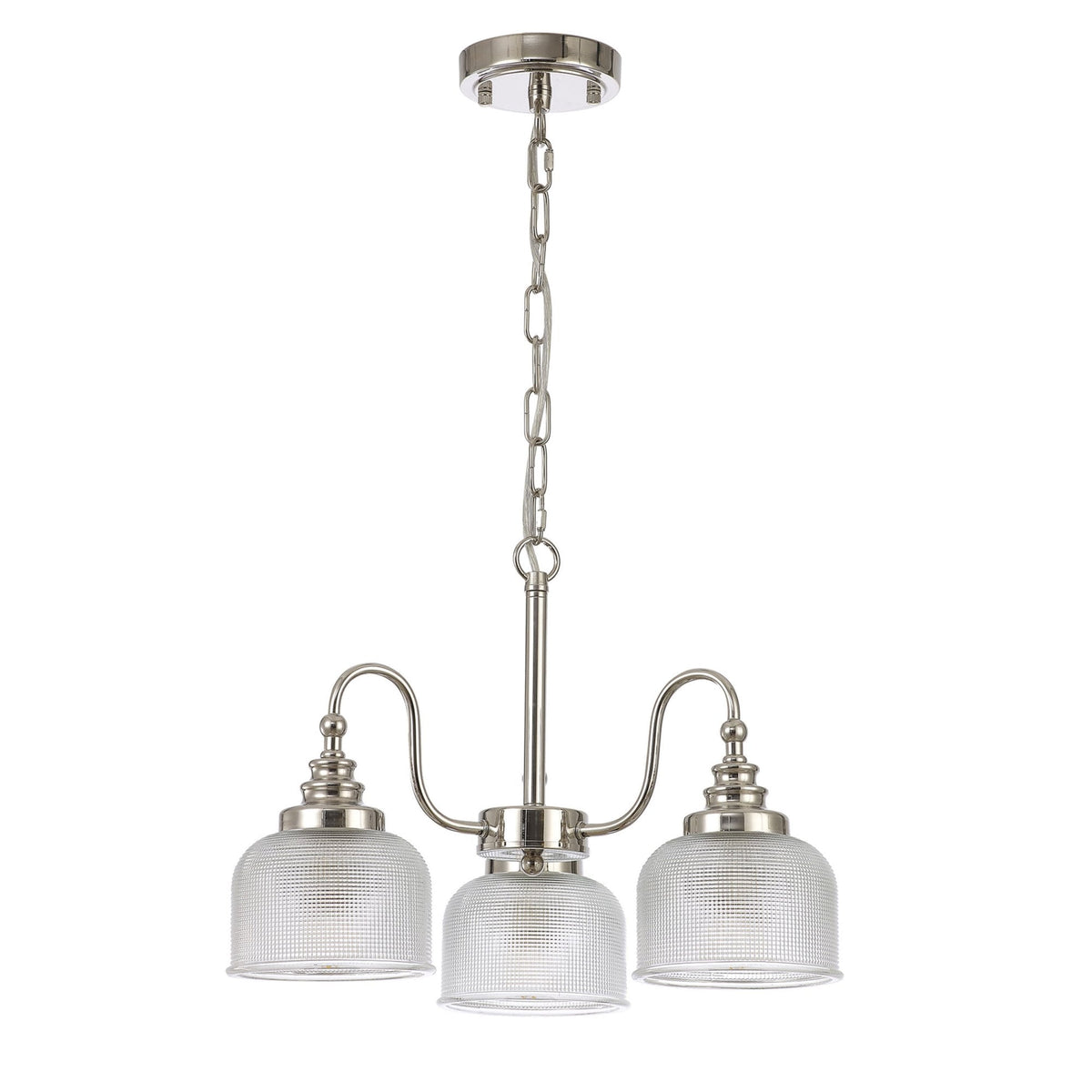 Stowford 3lt Pendant or Semi Flush Light in Polished Nickel & Clear Prismatic Glass
