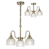 Stowford 3lt Pendant or Semi Flush Light in Antique Brass & Clear Prismatic Glass