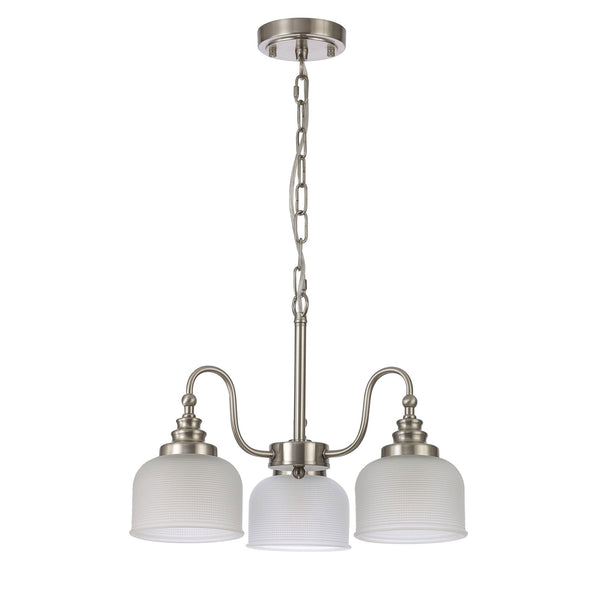 Stowford 3lt Pendant or Semi Flush Light in Satin Nickel & Frosted Prismatic Glass
