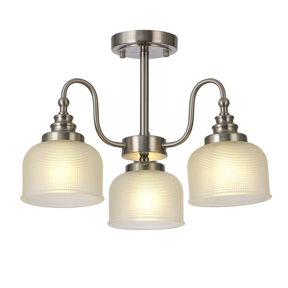 Stowford 3lt Pendant or Semi Flush Light in Satin Nickel & Frosted Prismatic Glass