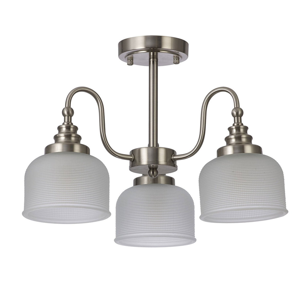 Stowford 3lt Pendant or Semi Flush Light in Satin Nickel & Frosted Prismatic Glass