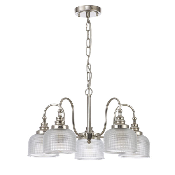 Stowford 5lt Pendant or Semi Flush Light in Polished Nickel & Clear Prismatic Glass