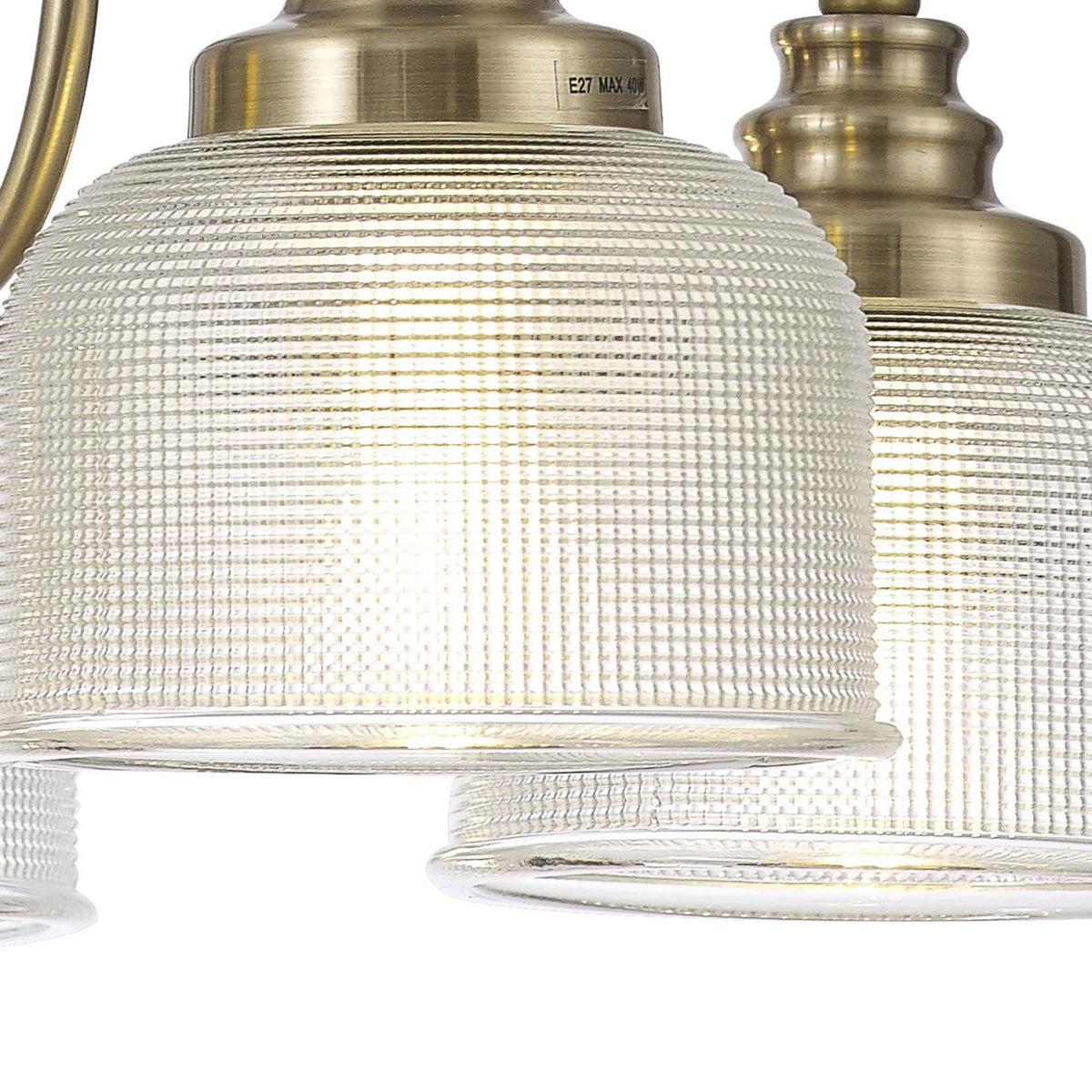 Stowford 5lt Pendant or Semi Flush Light in Antique Brass & Clear Prismatic Glass