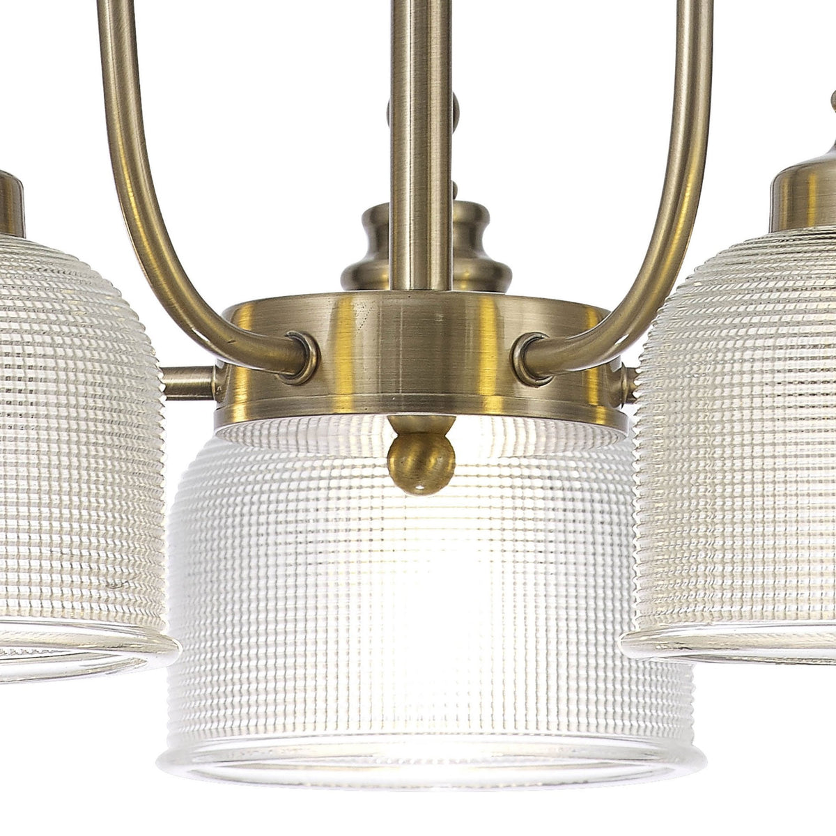 Stowford 5lt Pendant or Semi Flush Light in Antique Brass & Clear Prismatic Glass