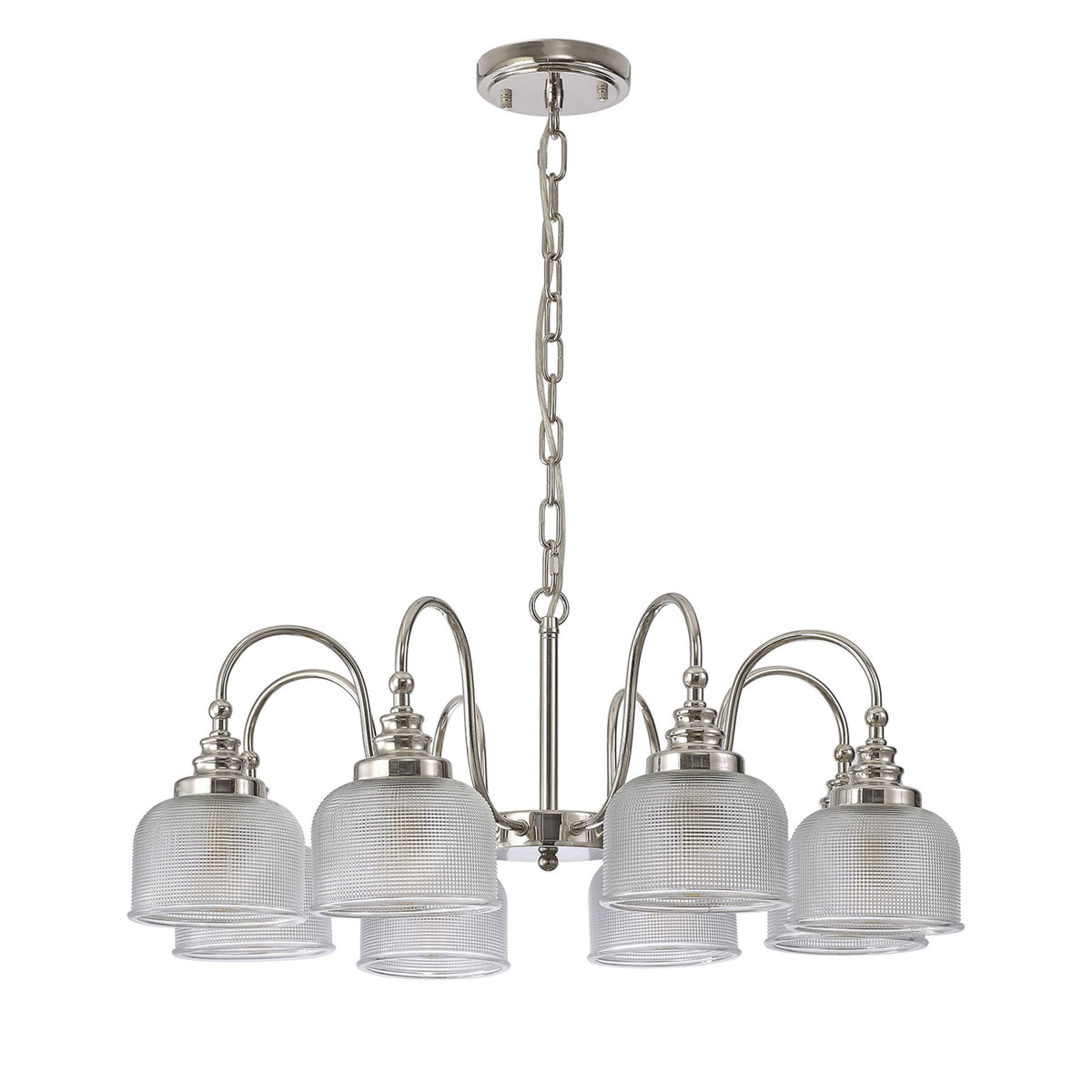 Stowford 8lt Pendant or Semi Flush Light in Polished Nickel & Clear Prismatic Glass