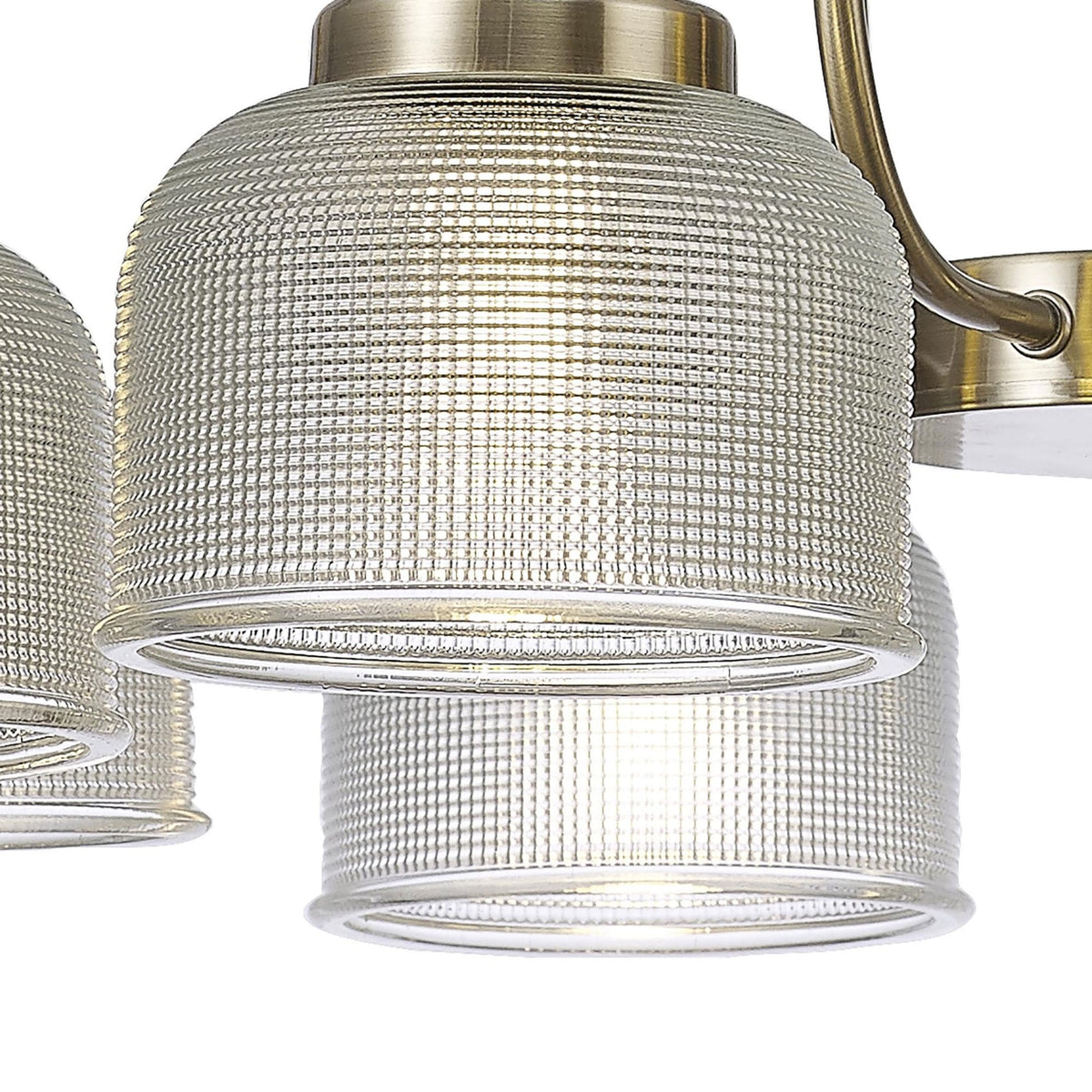 Stowford 8lt Pendant or Semi Flush Light in Antique Brass & Clear Prismatic Glass