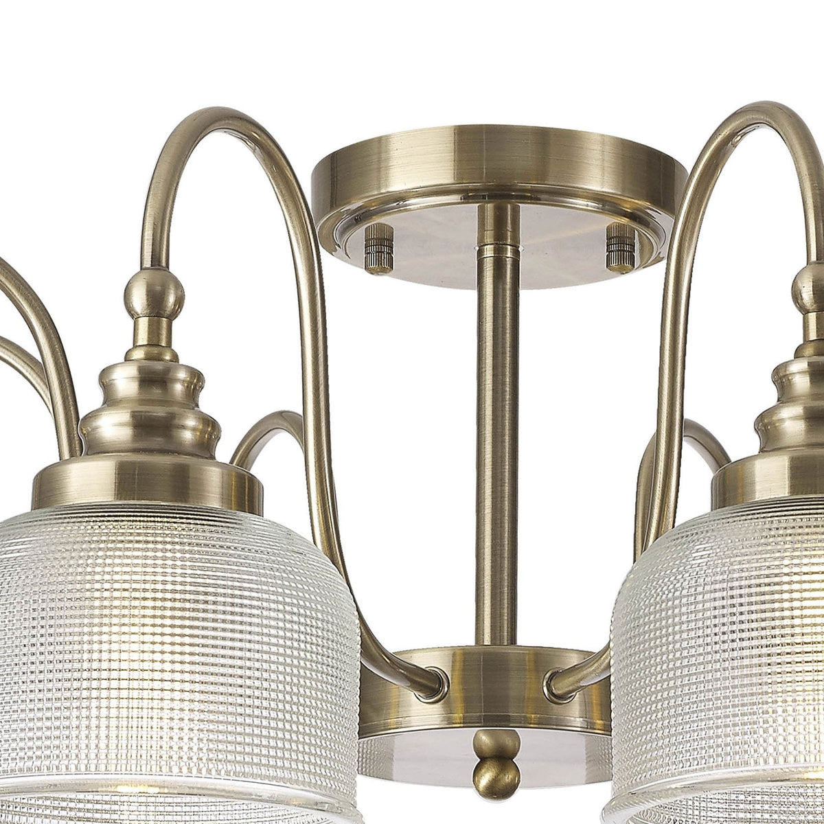 Stowford 8lt Pendant or Semi Flush Light in Antique Brass & Clear Prismatic Glass