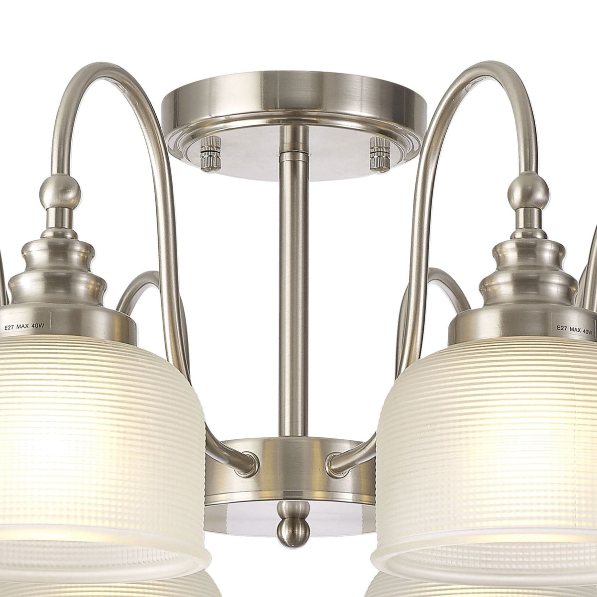 Stowford 8lt Pendant or Semi Flush Light in Satin Nickel & Frosted Prismatic Glass