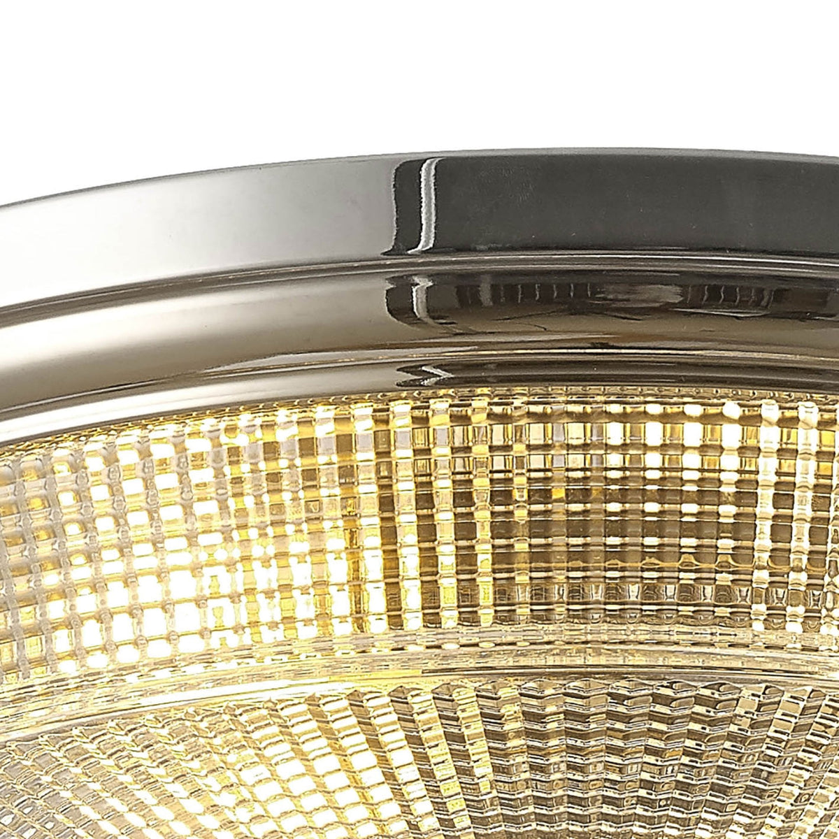 Stowford Medium Flush Ceiling Light in Polished Nickel & Clear Prismatic Glass