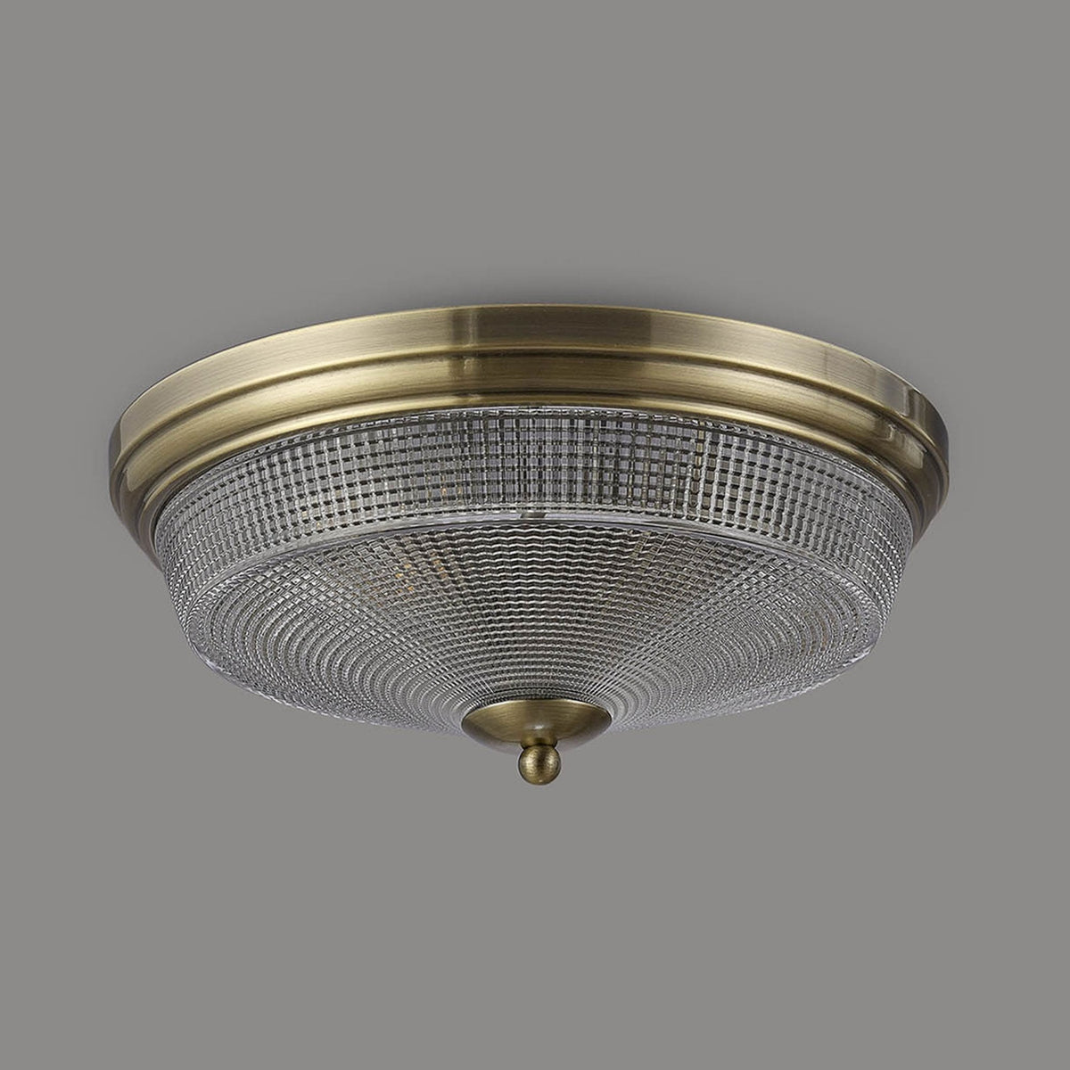 Stowford Medium Flush Ceiling Light in Antique Brass & Clear Prismatic Glass