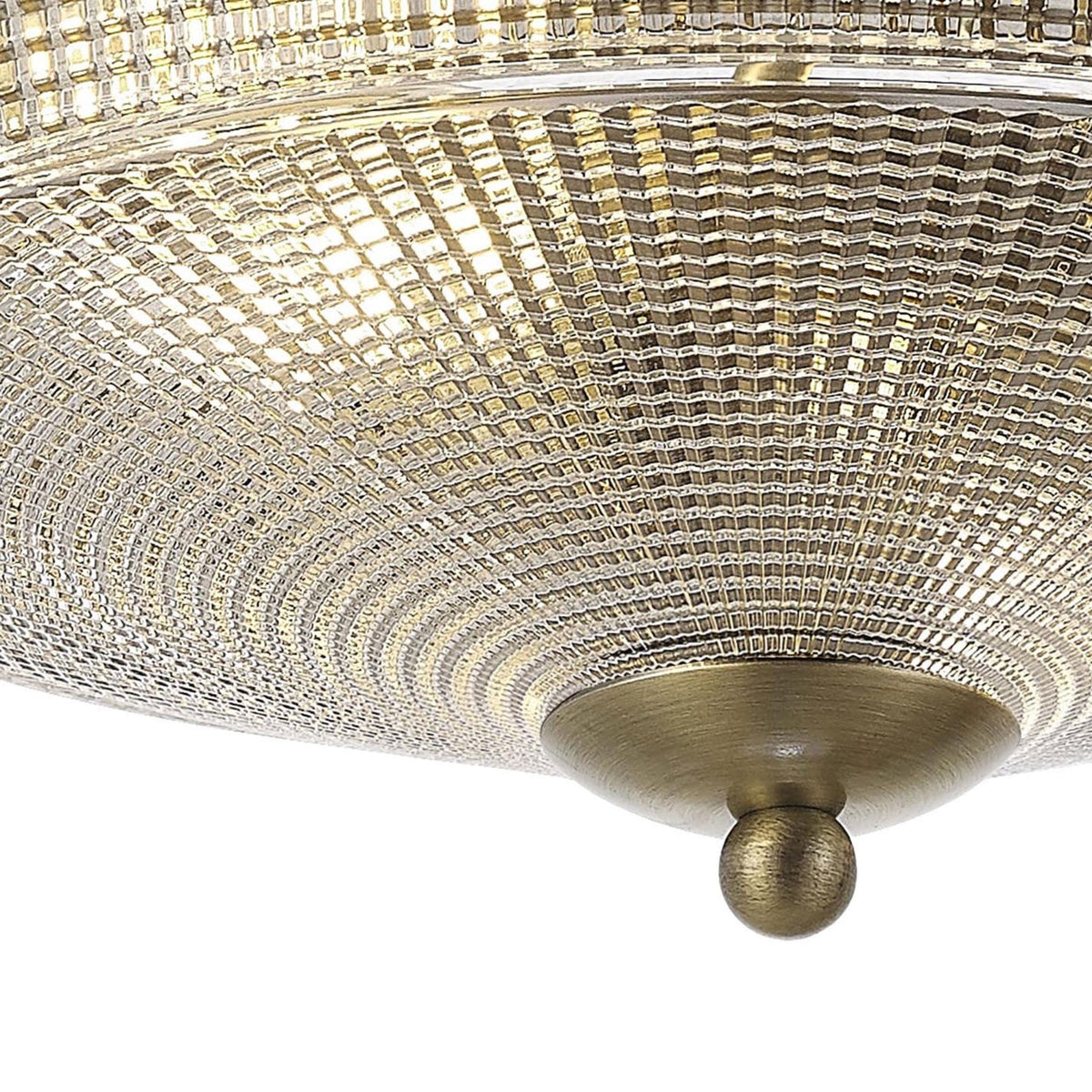 Stowford Medium Flush Ceiling Light in Antique Brass & Clear Prismatic Glass