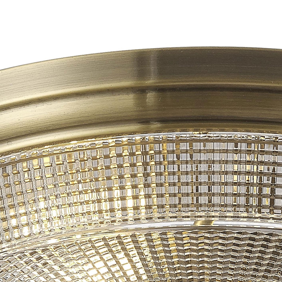 Stowford Medium Flush Ceiling Light in Antique Brass & Clear Prismatic Glass