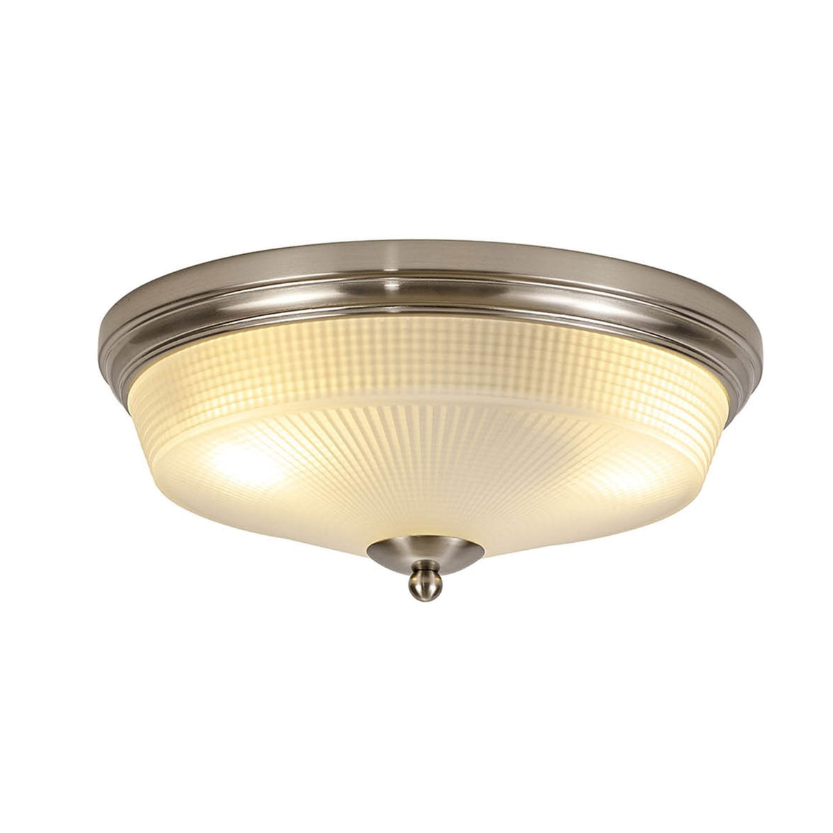 Stowford Medium Flush Ceiling Light in Satin Nickel & Frosted Prismatic Glass