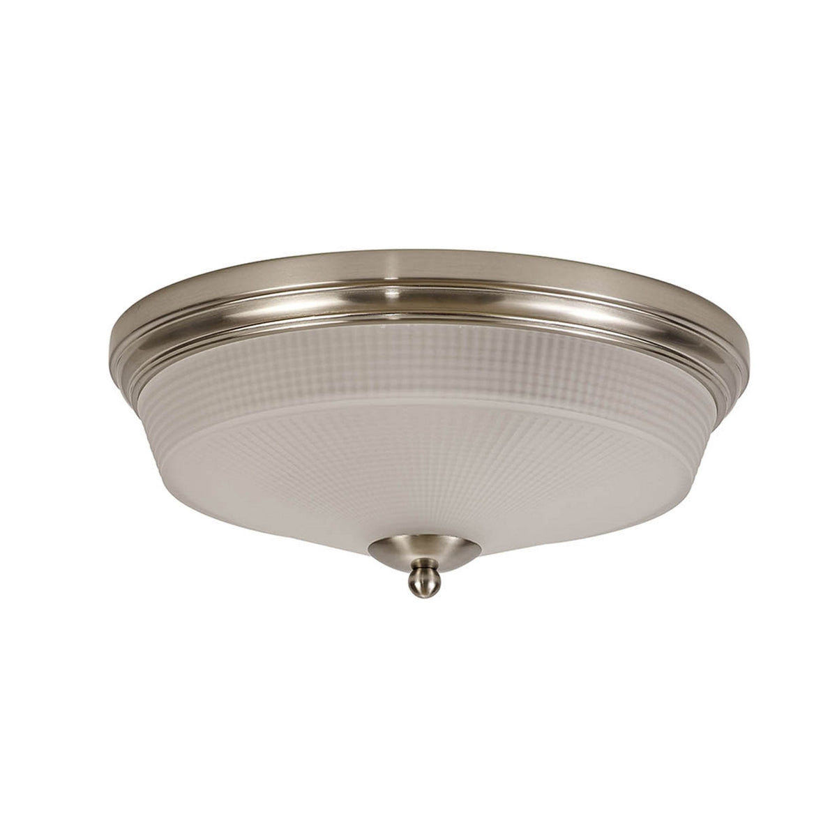 Stowford Medium Flush Ceiling Light in Satin Nickel & Frosted Prismatic Glass