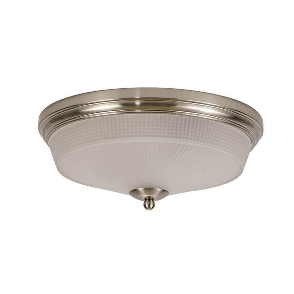 Stowford Medium Flush Ceiling Light in Satin Nickel & Frosted Prismatic Glass