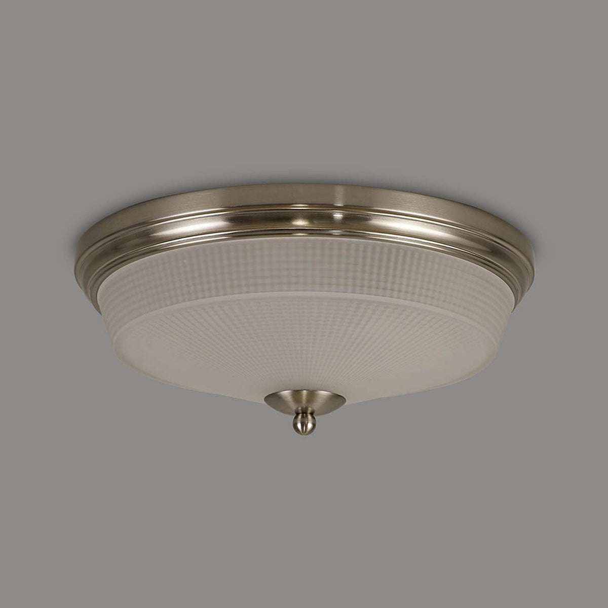 Stowford Medium Flush Ceiling Light in Satin Nickel & Frosted Prismatic Glass