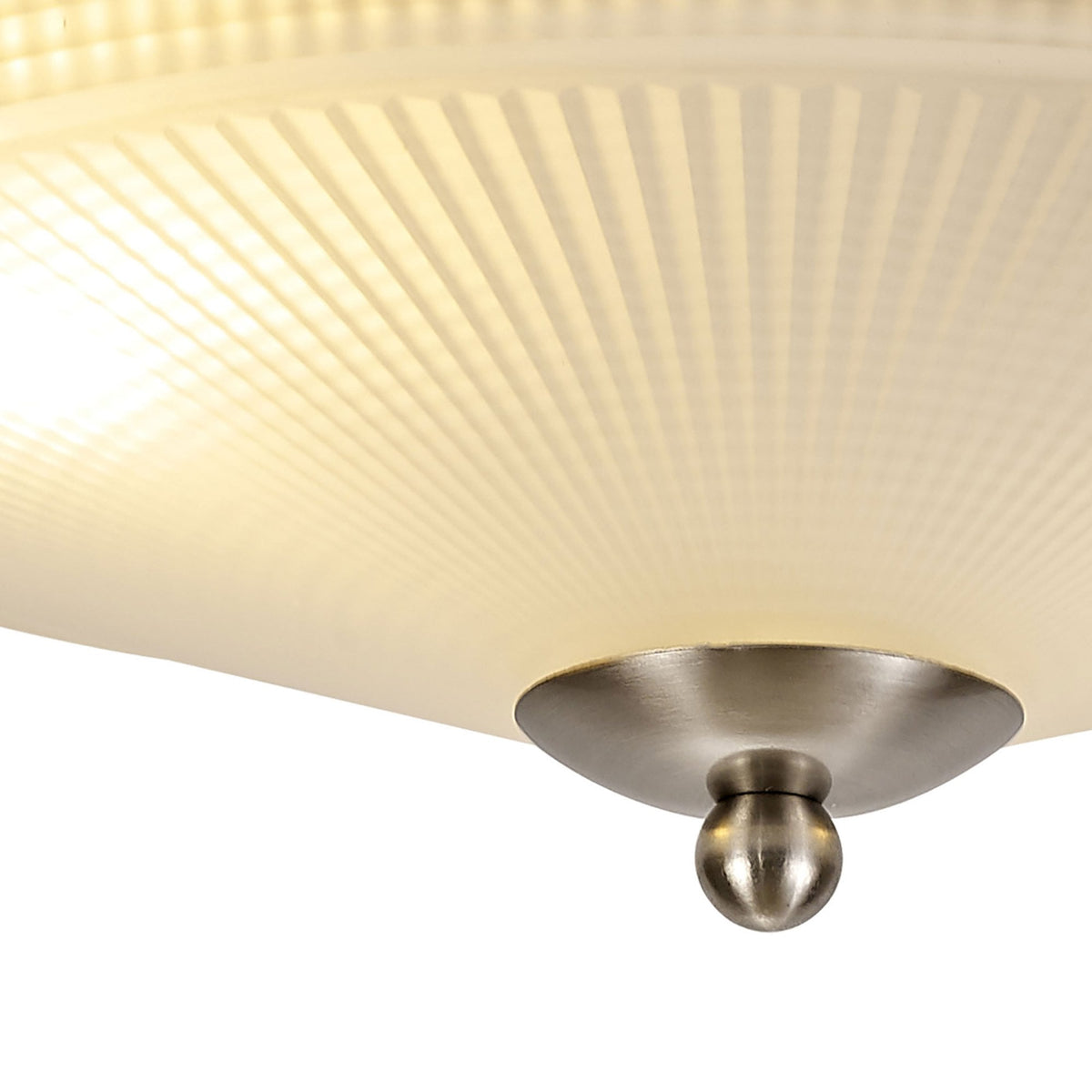 Stowford Medium Flush Ceiling Light in Satin Nickel & Frosted Prismatic Glass