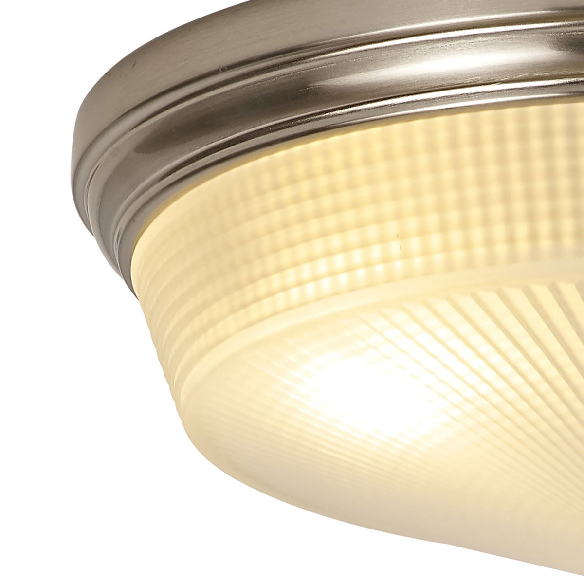 Stowford Medium Flush Ceiling Light in Satin Nickel & Frosted Prismatic Glass