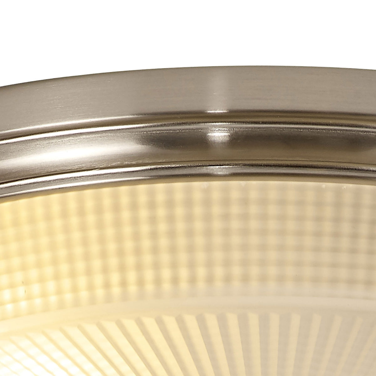 Stowford Medium Flush Ceiling Light in Satin Nickel & Frosted Prismatic Glass