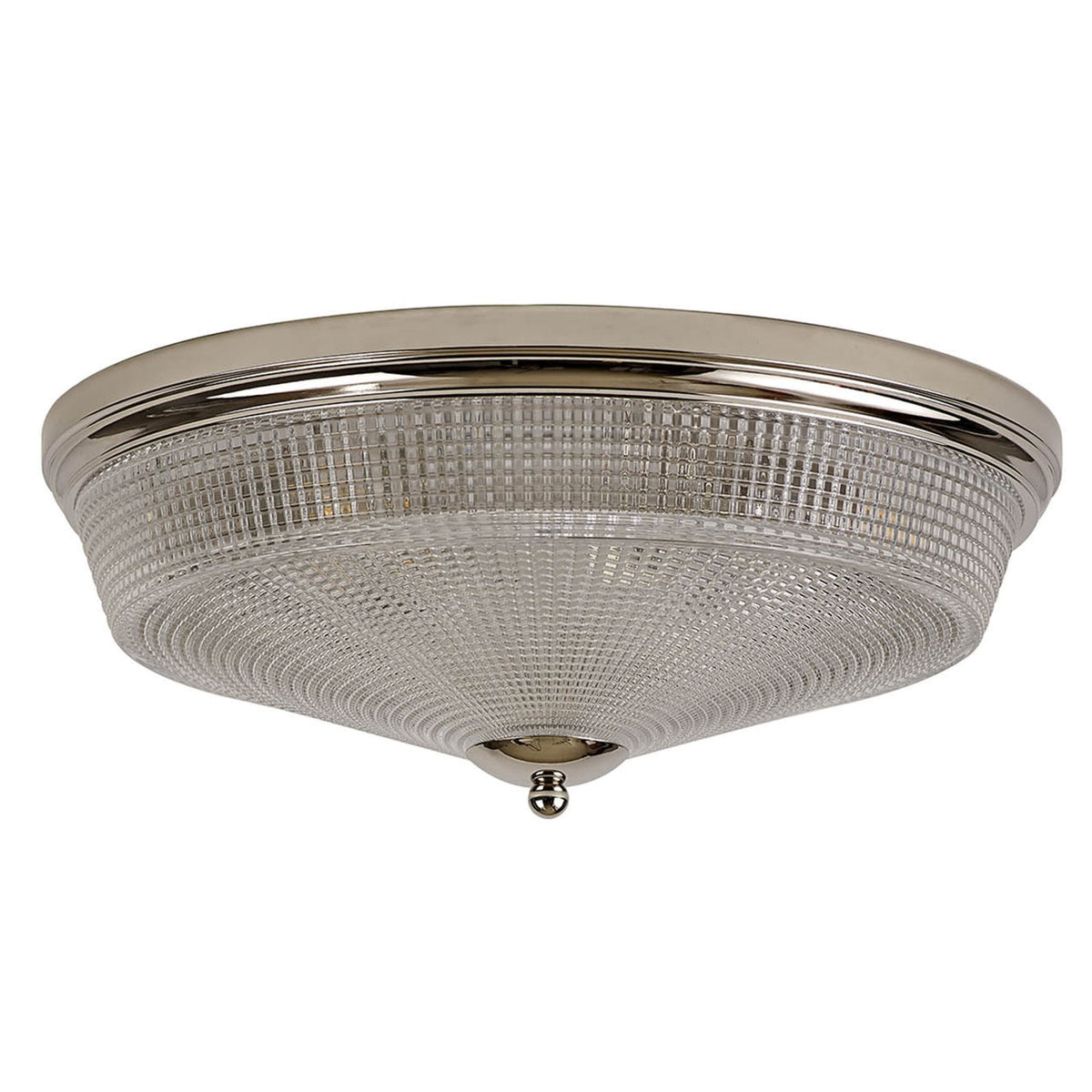 Stowford Large Flush Ceiling Light in Polished Nickel & Clear Prismatic Glass