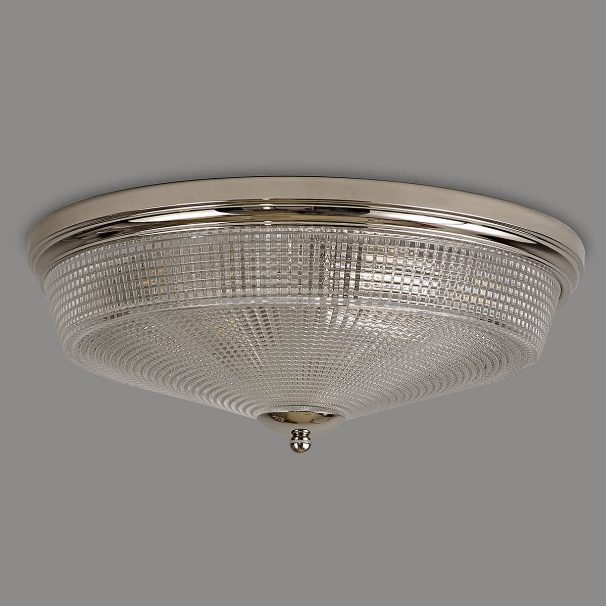 Stowford Large Flush Ceiling Light in Polished Nickel & Clear Prismatic Glass