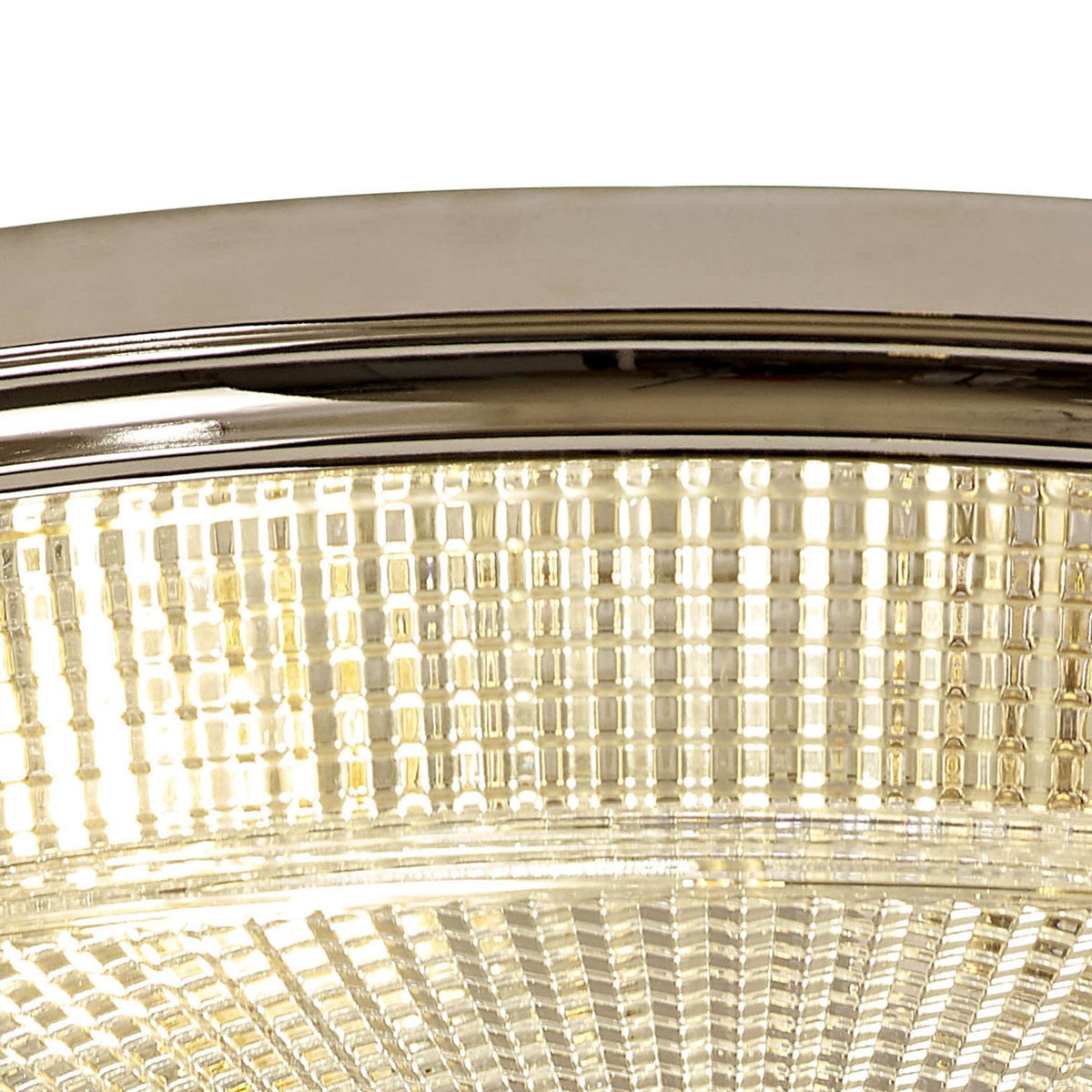 Stowford Large Flush Ceiling Light in Polished Nickel & Clear Prismatic Glass
