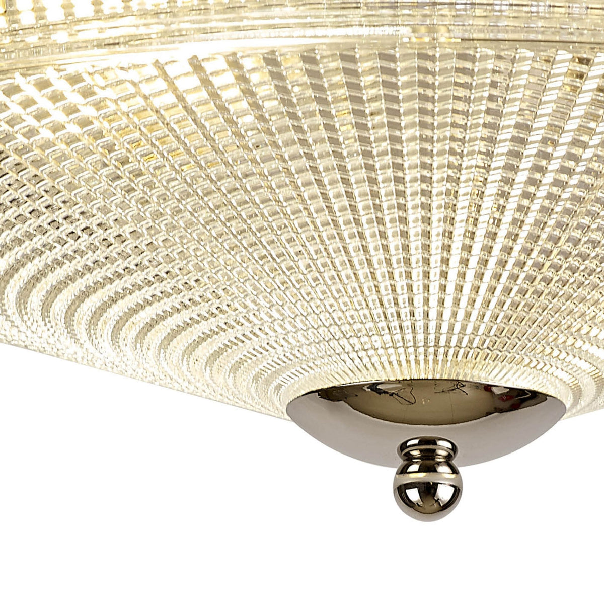 Stowford Large Flush Ceiling Light in Polished Nickel & Clear Prismatic Glass