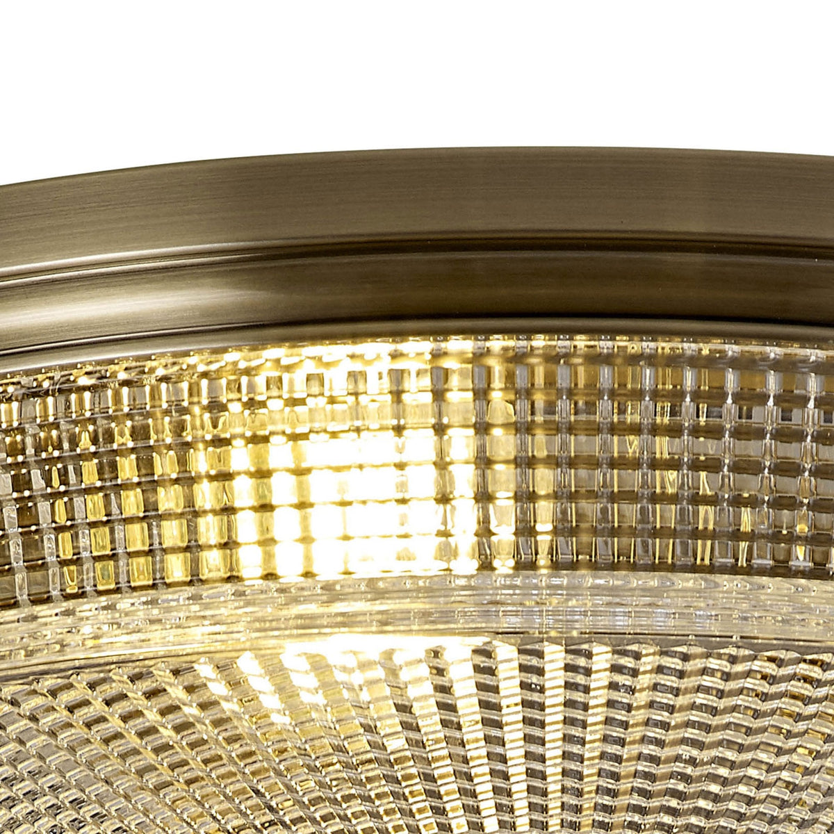 Stowford Large Flush Ceiling Light in Antique Brass & Clear Prismatic Glass
