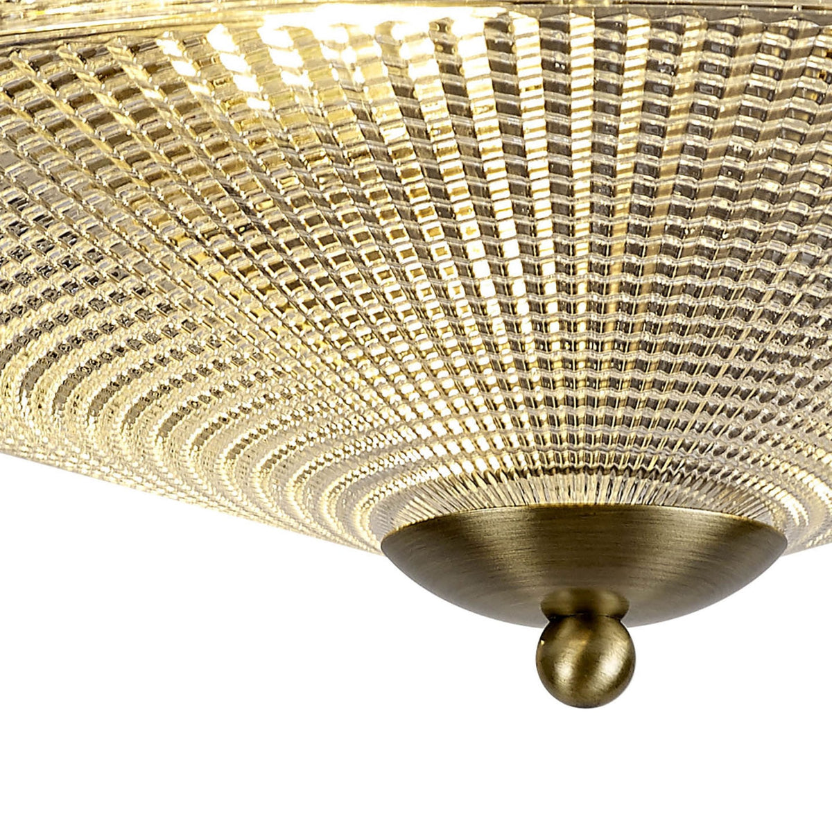 Stowford Large Flush Ceiling Light in Antique Brass & Clear Prismatic Glass