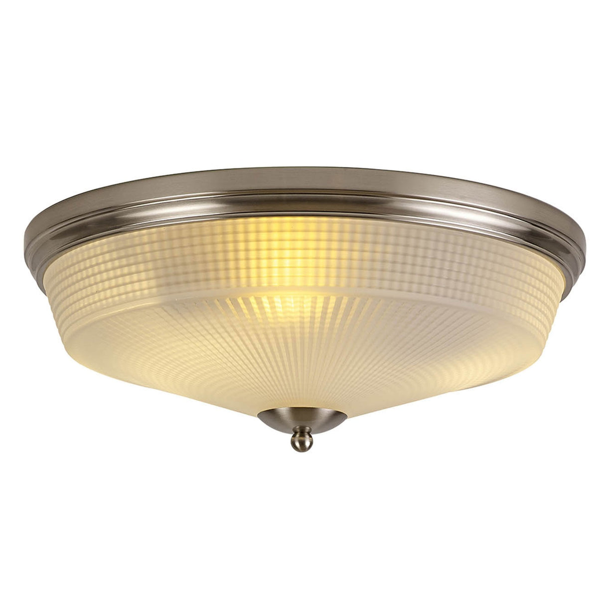 Stowford Large Flush Ceiling Light in Satin Nickel & Frosted Prismatic Glass