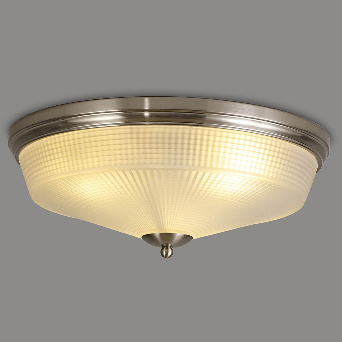 Stowford Large Flush Ceiling Light in Satin Nickel & Frosted Prismatic Glass