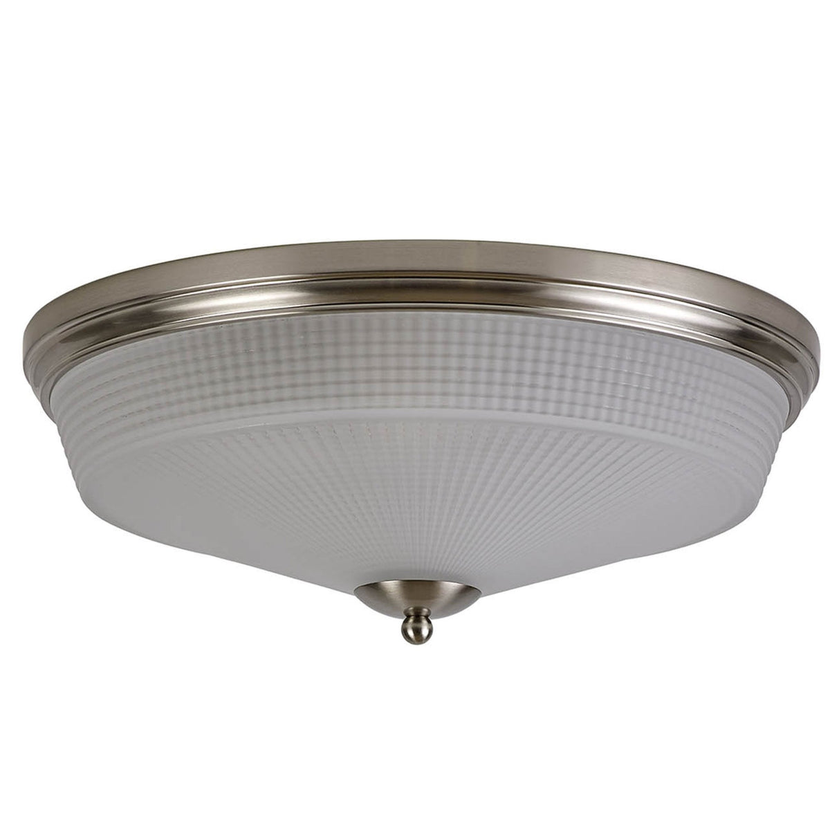 Stowford Large Flush Ceiling Light in Satin Nickel & Frosted Prismatic Glass