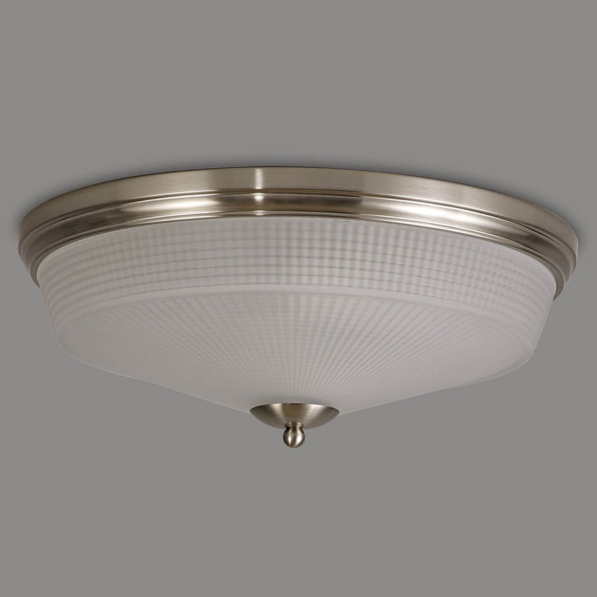 Stowford Large Flush Ceiling Light in Satin Nickel & Frosted Prismatic Glass