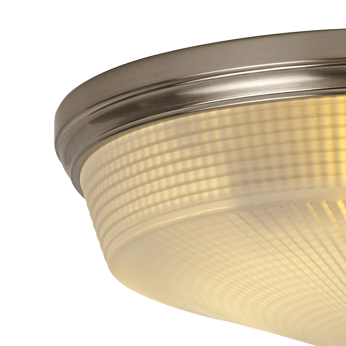 Stowford Large Flush Ceiling Light in Satin Nickel & Frosted Prismatic Glass