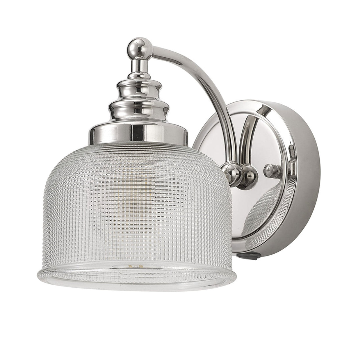 Stowford Switched Single Wall Light in Polished Nickel & Clear Prismatic Glass