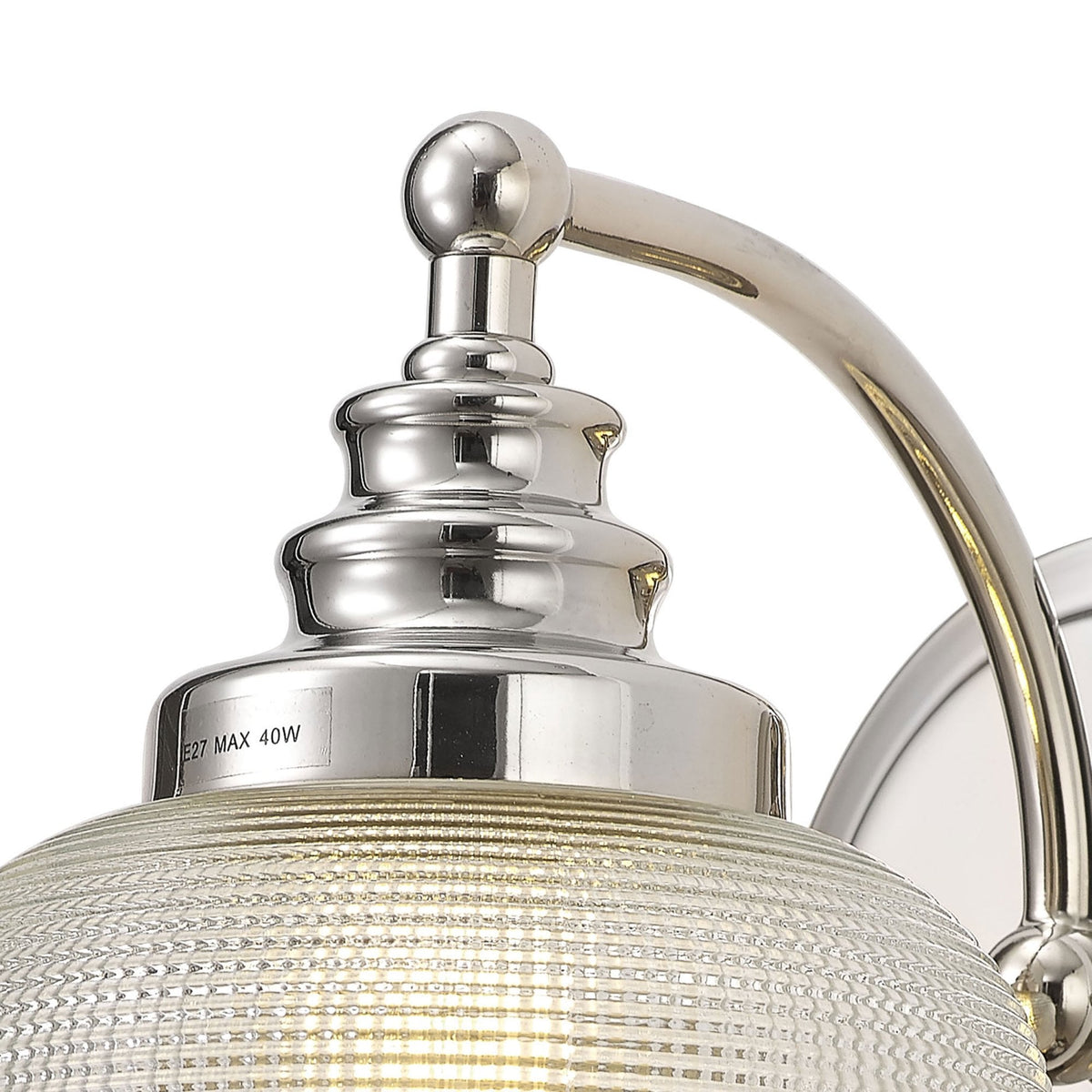 Stowford Switched Single Wall Light in Polished Nickel & Clear Prismatic Glass