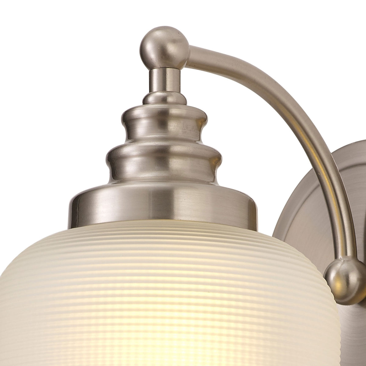 Stowford Switched Single Wall Light in Satin Nickel & Frosted Prismatic Glass